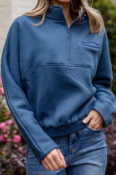 Blue Quarter Zip Oversized Pullover