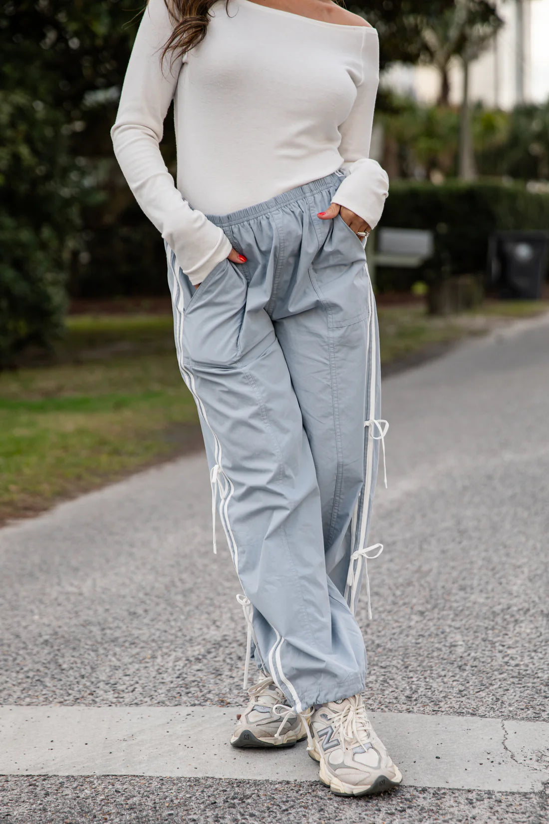 Dusty Blue Drawstring Track Pants
