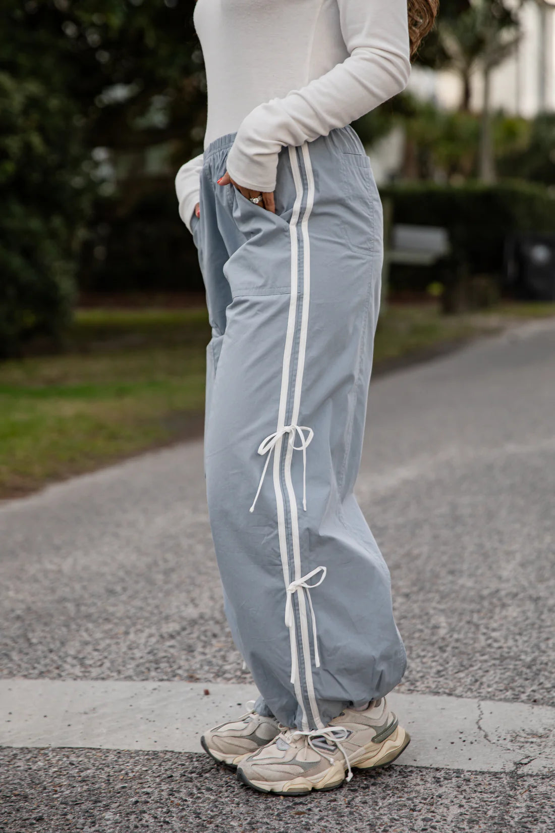 Dusty Blue Drawstring Track Pants