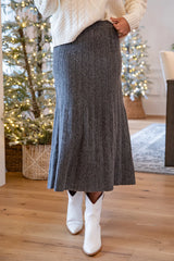 Effortlessly Cozy Charcoal Knit Midi Skirt