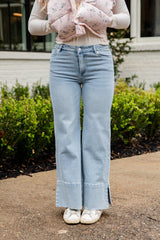 Light Wash High-Rise Distressed Wide Leg Jeans