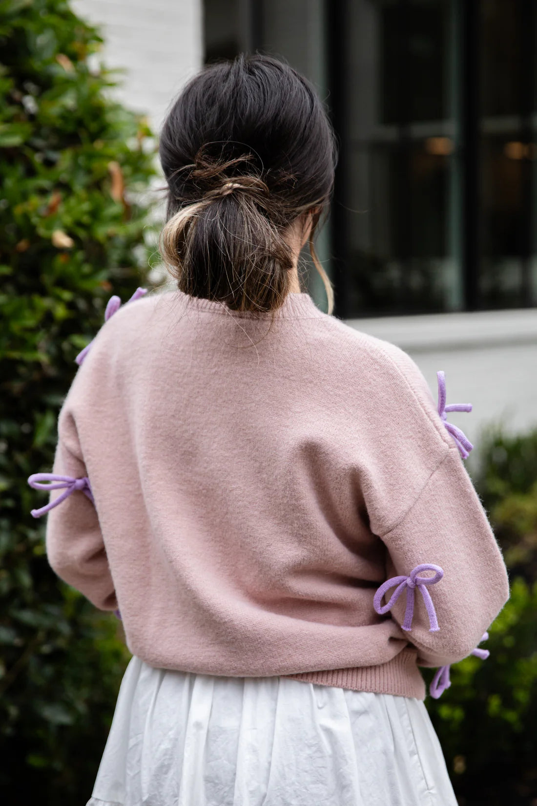 Bow Accent Mauve Knit Sweater