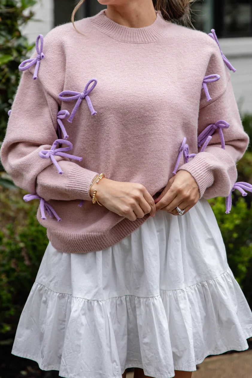 Bow Accent Mauve Knit Sweater